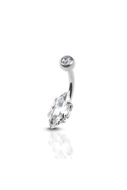 Marquise Crystal Prong Set w/Ball Belly Button Navel Ring-Silver